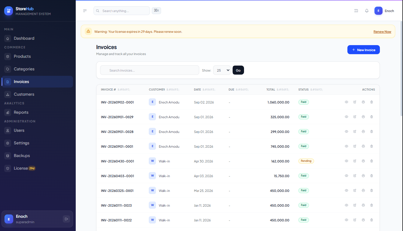 Invoice page
